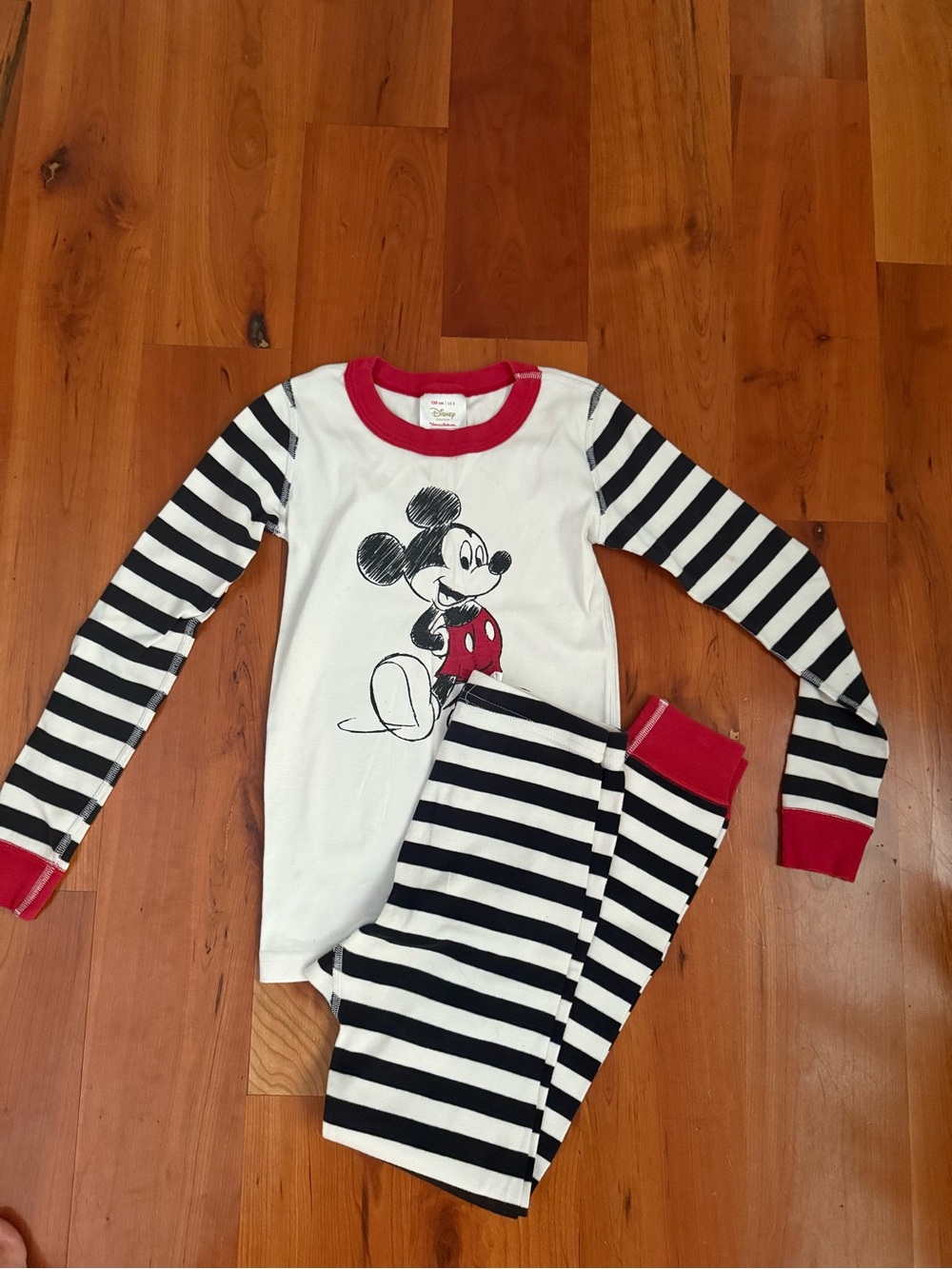 Disney Black & White Striped Mickey Mouse Pajama Set with Red Accents